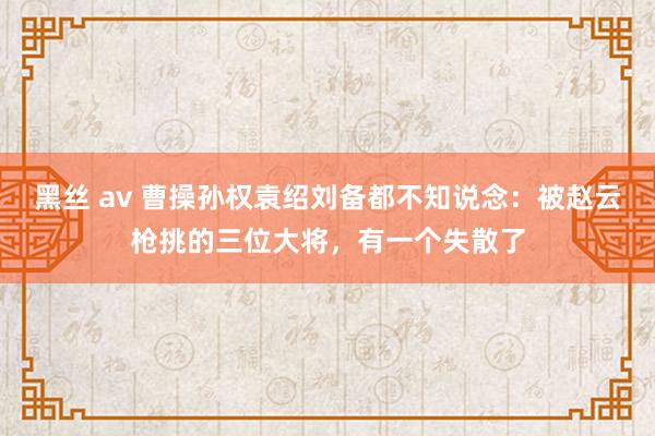 黑丝 av 曹操孙权袁绍刘备都不知说念：被赵云枪挑的三位大将，有一个失散了